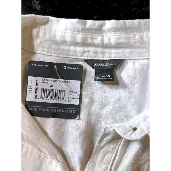 Eddie Bauer White Linen Shirt | Coastal Grandmother & Resort Luxe Size XL - Picture 4 of 6